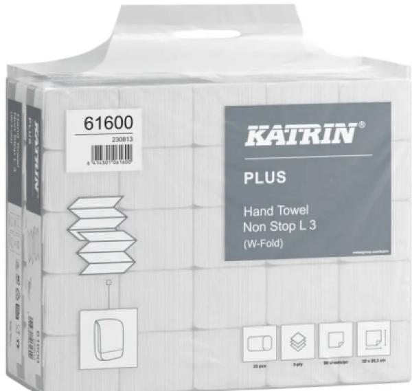 Katrin Plus Papierhandtuch Non Stop L 3 3-lagig W-Falz 20,3x32 cm Wide Zellstoff hochweiß 61600
